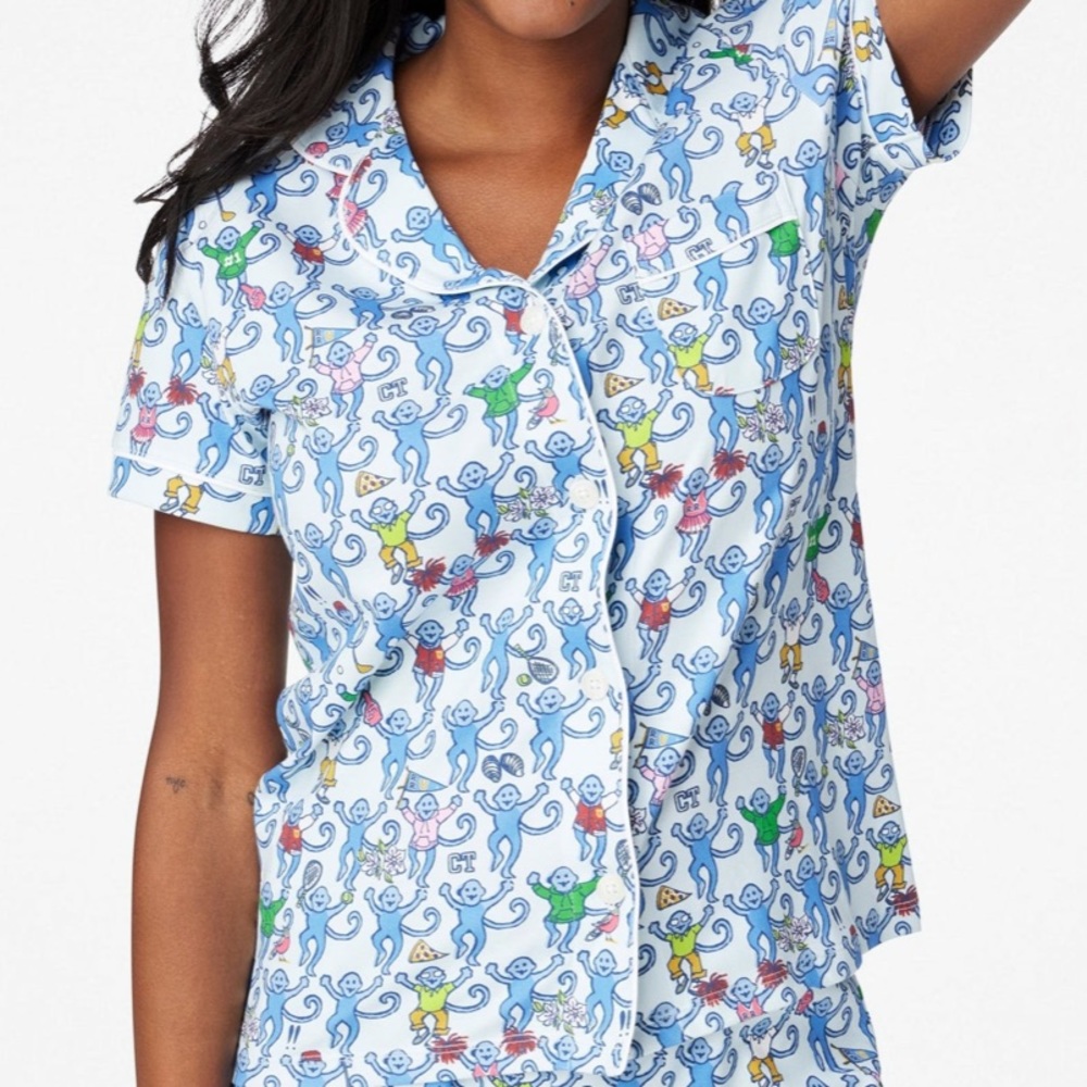 NEW ROLLER RABBIT GREENWICH MONKEY POLO PAJAMA TOP SZ XL PREPPY Anthropologie